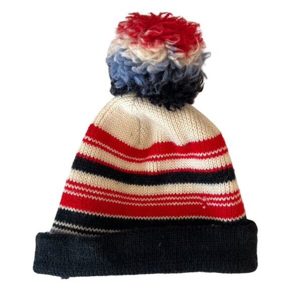 Vintage Wigwam Wool Pom-Pom Beanie Striped Retro Winter Hats Lot of 2 - Picture 6 of 7